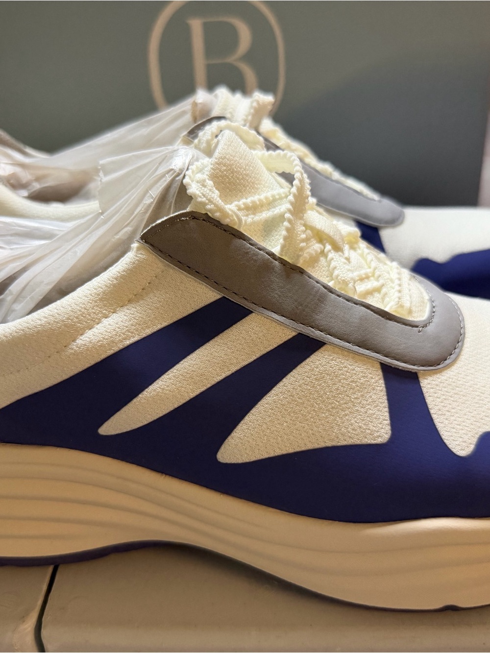 Bzees Cream and Blue Women's Slip-On Sneakers
